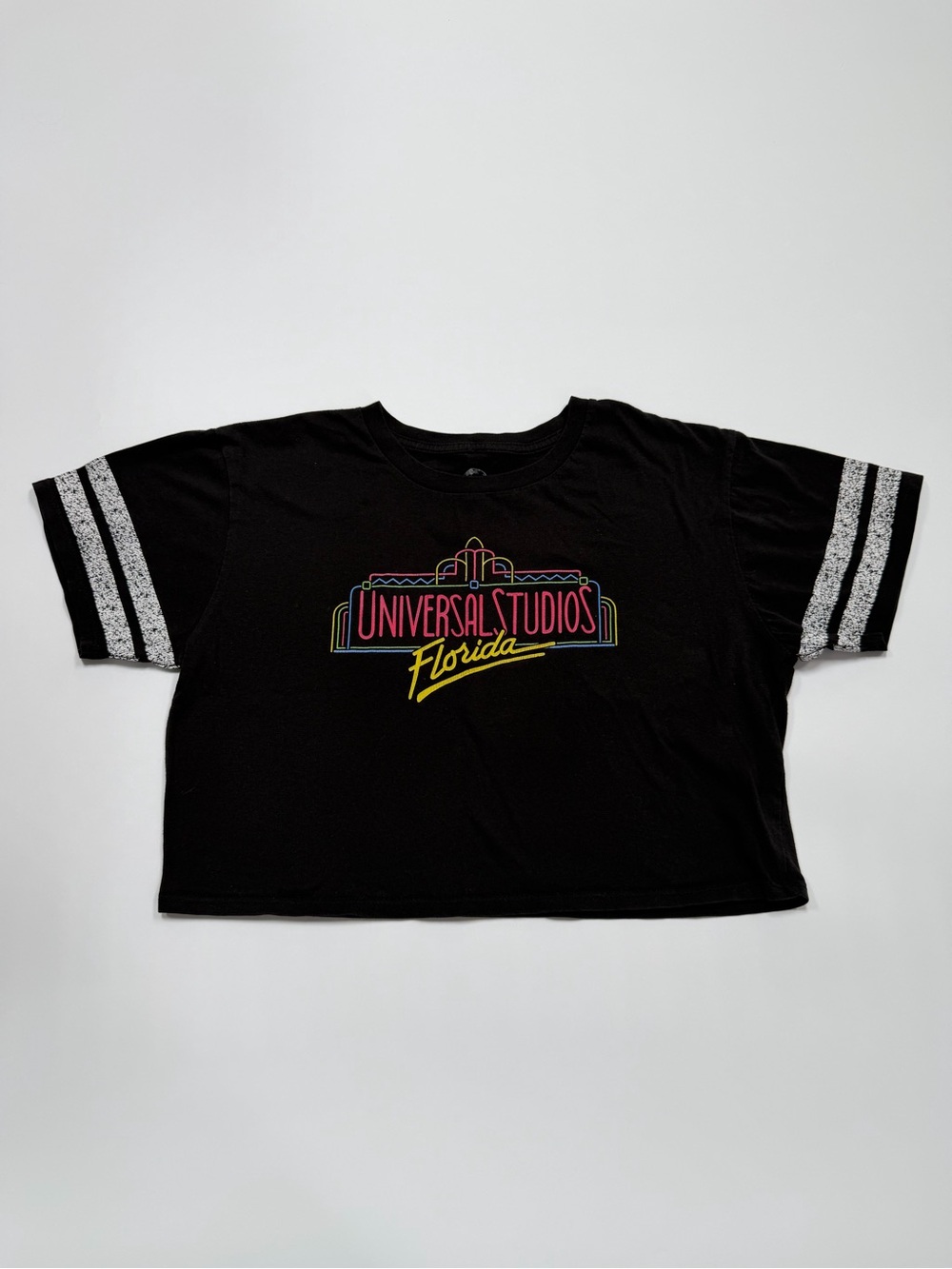 Women’s Universal Studios Florida Black Crop Tee with Neon Logo Size Small